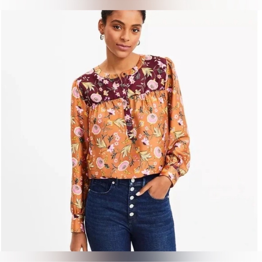 LOFT Floral Blouse - Brown and Pink